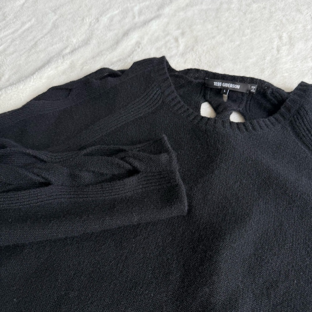 Tess Giberson 100% Cashmere Black Cable Knit Long Sleeve Sweater L - Picture 7 of 12